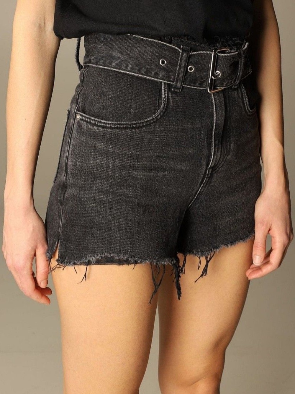 Authentic Alexander Wang Black High-Rise Frayed Hem Denim Shorts - Picture 5 of 8